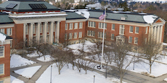 college campus in winter